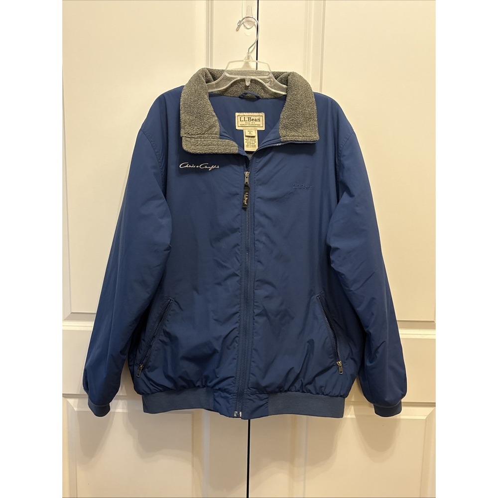 Vintage LL Bean Chris-Craft Warm-Up Fleece Lined Bomber Jacket Mens XLT Blue